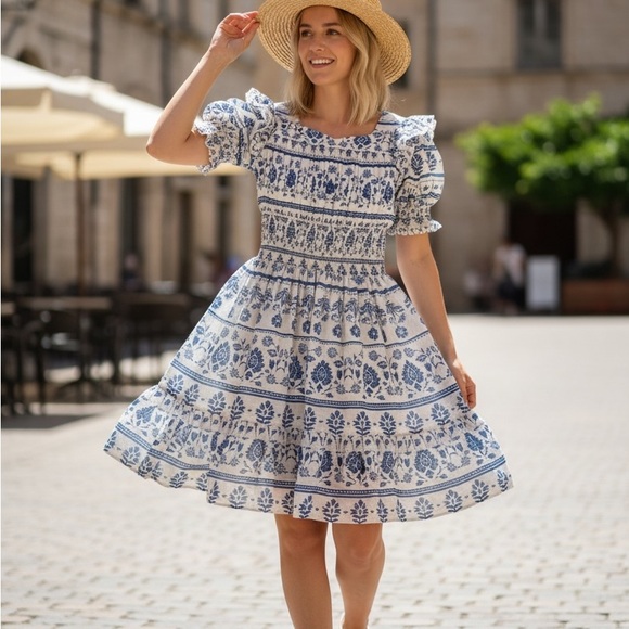 JessaKae Dresses & Skirts - JessaKae Blue and White Floral Midi Dress
